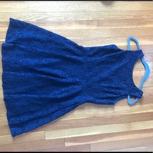 Cute high neck blue lace dress